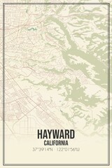 Retro US city map of Hayward, California. Vintage street map.