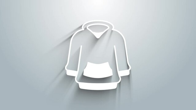 White Hoodie icon isolated on grey background. Hooded sweatshirt. 4K Video motion graphic animation