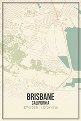 Retro US city map of Brisbane, California. Vintage street map.