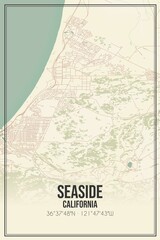 Fototapeta premium Retro US city map of Seaside, California. Vintage street map.