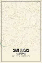 Retro US city map of San Lucas, California. Vintage street map.
