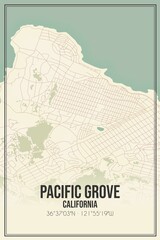 Retro US city map of Pacific Grove, California. Vintage street map.