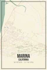 Retro US city map of Marina, California. Vintage street map.