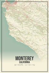 Retro US city map of Monterey, California. Vintage street map.