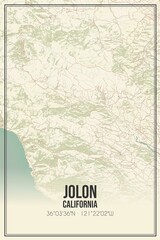 Retro US city map of Jolon, California. Vintage street map.