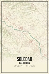 Retro US city map of Soledad, California. Vintage street map.