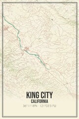 Retro US city map of King City, California. Vintage street map.