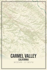 Retro US city map of Carmel Valley, California. Vintage street map.