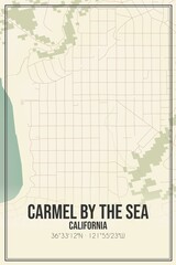 Retro US city map of Carmel By The Sea, California. Vintage street map.