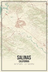 Retro US city map of Salinas, California. Vintage street map.