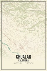 Retro US city map of Chualar, California. Vintage street map.