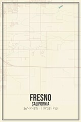 Retro US city map of Fresno, California. Vintage street map.