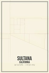 Retro US city map of Sultana, California. Vintage street map.