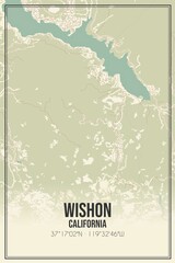 Retro US city map of Wishon, California. Vintage street map.
