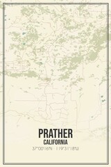 Retro US city map of Prather, California. Vintage street map.