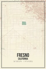 Retro US city map of Fresno, California. Vintage street map.