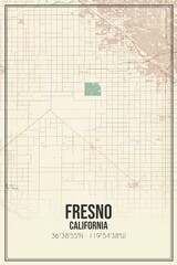 Retro US city map of Fresno, California. Vintage street map.