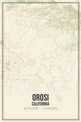 Retro US city map of Orosi, California. Vintage street map.