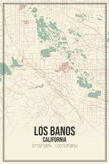 Retro US city map of Los Banos, California. Vintage street map.