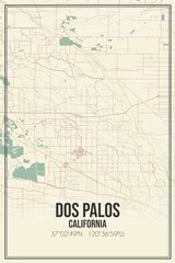 Retro US city map of Dos Palos, California. Vintage street map.