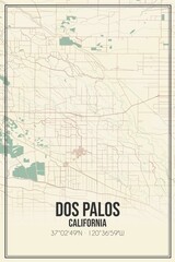 Fototapeta premium Retro US city map of Dos Palos, California. Vintage street map.