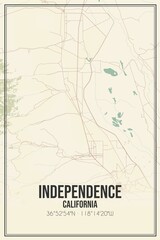 Retro US city map of Independence, California. Vintage street map.