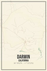 Retro US city map of Darwin, California. Vintage street map.