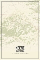 Retro US city map of Keene, California. Vintage street map.