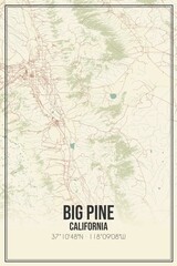 Retro US city map of Big Pine, California. Vintage street map.