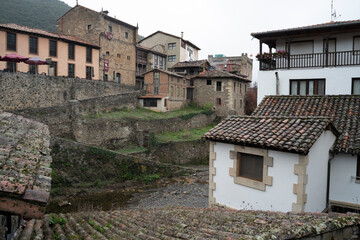 Fototapeta premium view of the streets of the small village of Potes in Cantabria, Spain