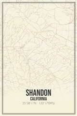 Fototapeta premium Retro US city map of Shandon, California. Vintage street map.