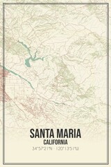 Retro US city map of Santa Maria, California. Vintage street map.