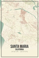 Retro US city map of Santa Maria, California. Vintage street map.