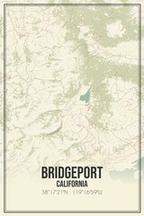 Retro US city map of Bridgeport, California. Vintage street map.