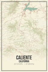 Retro US city map of Caliente, California. Vintage street map.