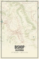 Retro US city map of Bishop, California. Vintage street map.