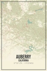 Retro US city map of Auberry, California. Vintage street map.