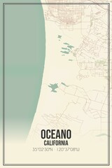 Retro US city map of Oceano, California. Vintage street map.