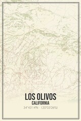 Retro US city map of Los Olivos, California. Vintage street map.
