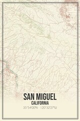 Retro US city map of San Miguel, California. Vintage street map.