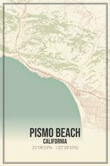 Retro US city map of Pismo Beach, California. Vintage street map.