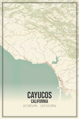 Retro US city map of Cayucos, California. Vintage street map.