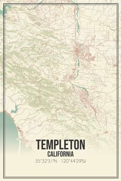 Retro US city map of Templeton, California. Vintage street map.