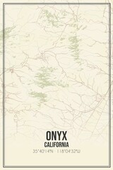 Retro US city map of Onyx, California. Vintage street map.