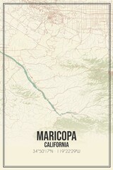 Retro US city map of Maricopa, California. Vintage street map.