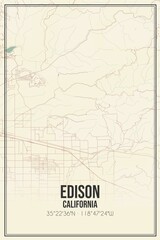 Retro US city map of Edison, California. Vintage street map.