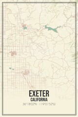 Fototapeta premium Retro US city map of Exeter, California. Vintage street map.