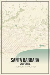 Retro US city map of Santa Barbara, California. Vintage street map.