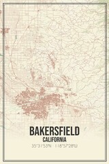 Obraz premium Retro US city map of Bakersfield, California. Vintage street map.