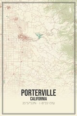 Retro US city map of Porterville, California. Vintage street map.